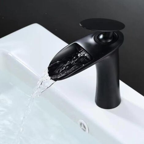 SHUNLI Robinet Salle de Bain Cascade Mitigeur de Lavabo Bec Haut pour Vasque Robinet Lavabo - Noir