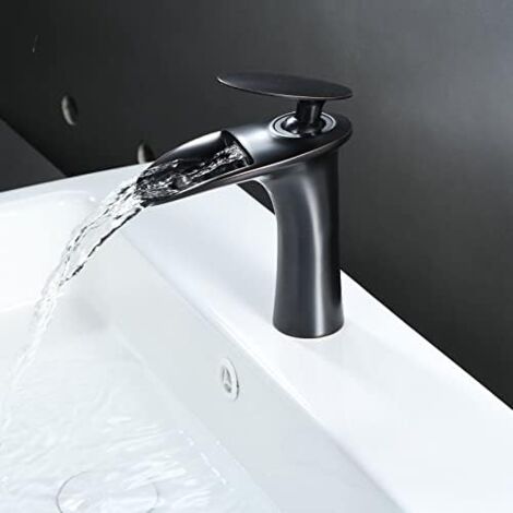 SHUNLI Robinet Salle de Bain Cascade Mitigeur de Lavabo Bec Haut pour Vasque Robinet Lavabo - Noir