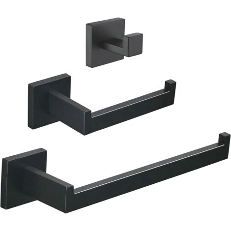 Ensemble d'accessoires de quincaillerie de salle de bain 3 pièces – Acier inoxydable SUS304 – Installation murale – Finition noire durable
