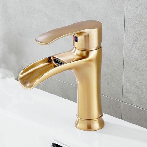Robinet de Lavabo, Robinetterie Mitigeur Cascade pour Salle de Bains, Chaude et Froide Réglable de Mitigeur Lavabo - Or Brossé
