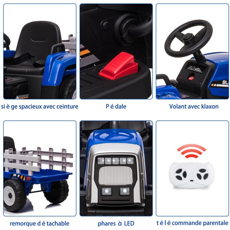 Tracteur Électrique Enfant FINOOS 12V Avec Pelle Et Remorque - Télécommande 2,4G - Pour 1-4 Ans
