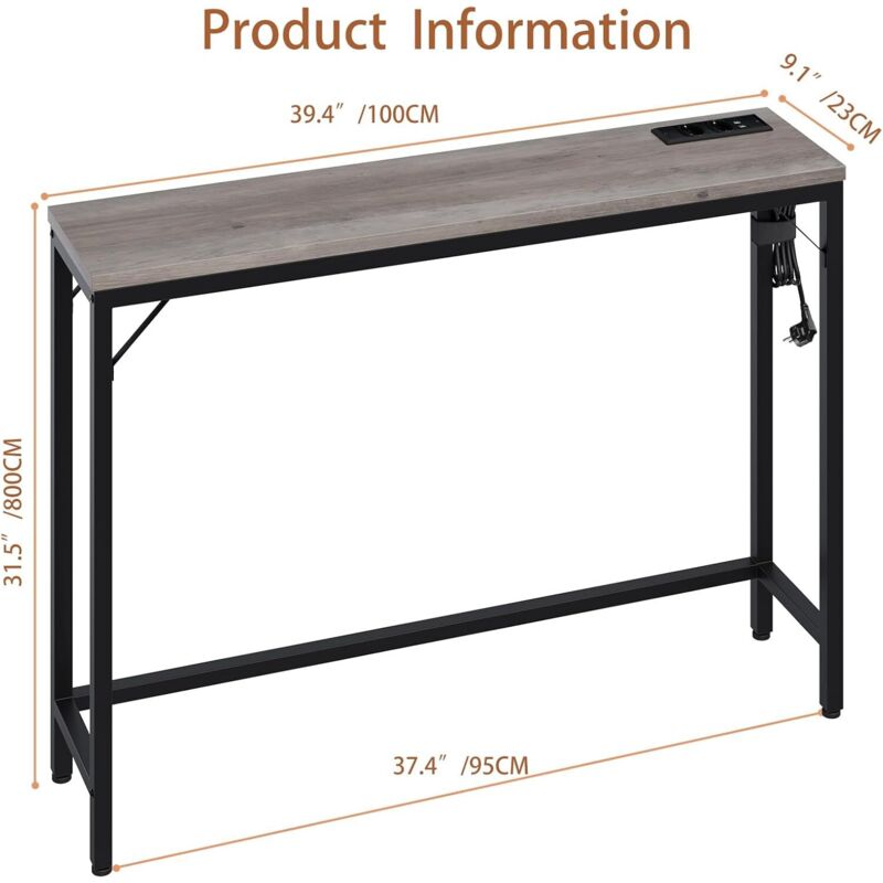 Table Console 2 Niveaux 80x24x80 Cm - Métal Et MDF, Style Industriel, Pour Entrée, Salon, Bout De Canapé