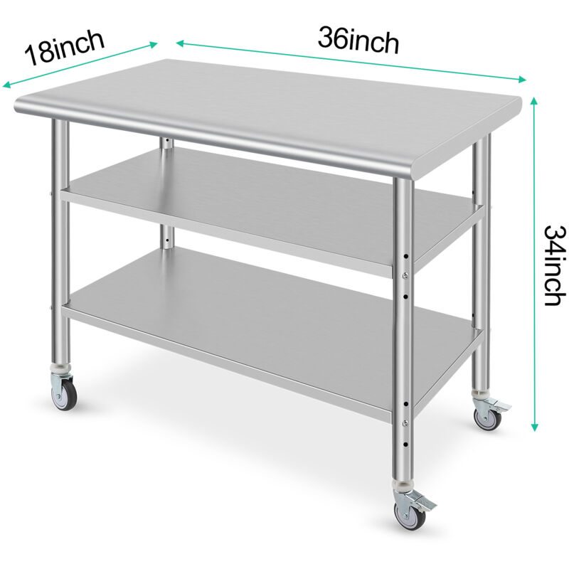 Table De Travail Inox Avec étagère Réglable Et Roulettes - établi Roulant 122x61x90 Cm Pour Cuisine, Restaurant, Atelier