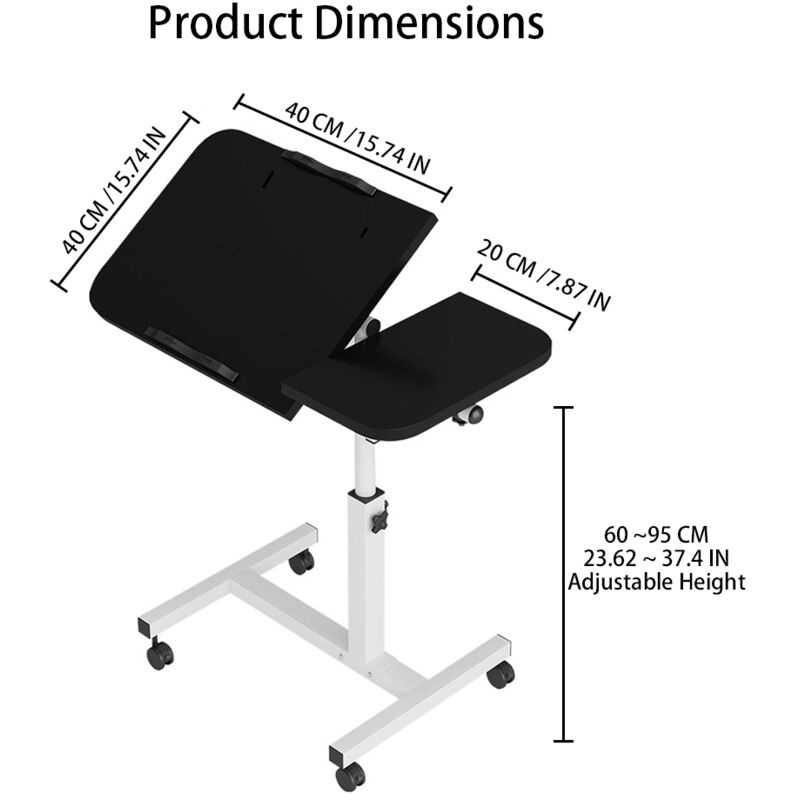 Bureau Sur Roulettes Pliable Table Roulante Pour Ordinateur Portable Avec Plateau Inclinable à