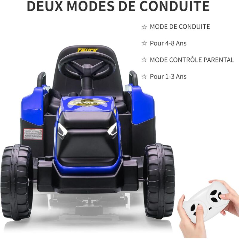 Quad Électrique Enfant avec Remorque Arrière Voiture Roues Résistantes à l’Usure Bouton Marge/Marche/Arrêt pour 3+ Ans Bleu Quad Électrique Enfant avec Remorque Arrière Voiture Roues Résistantes à l’Usure Bouton Marge/Marche/Arrêt pour 3+ Ans Bleu