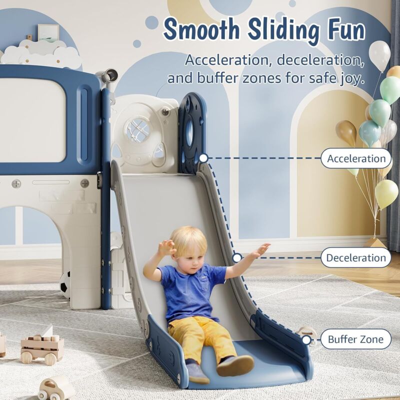 Toboggan 8 En 1 Pour Enfants Avec Structure D'escalade, Panier De Basket, Tunnel, Balançoire Et Jeux Sensoriels – Intérieur/extérieur, Dès 1 An, Sans BPA