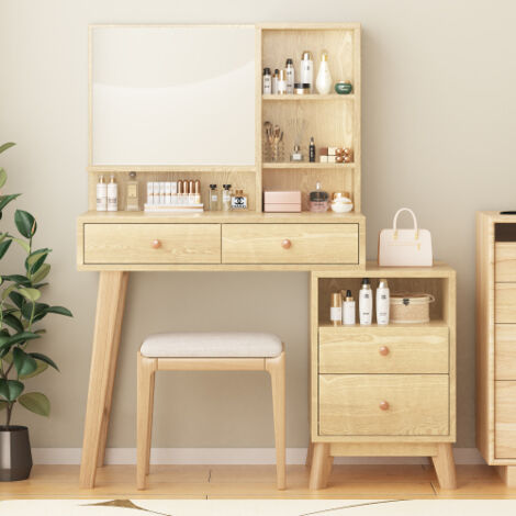 Tabouret De Coiffeuse En Fausse Laine Avec Dossier - Siège Mousse Haute Densité, 150kg Capacity