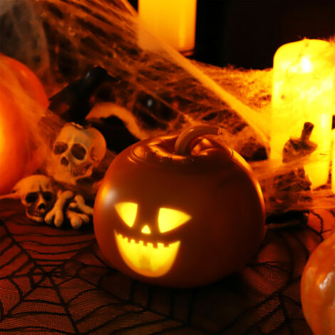 Lampe Projection Halloween Citrouille - 16 Animations & Effets Sonores, LED Vacillante, Batterie Ou USB-C, Anglais