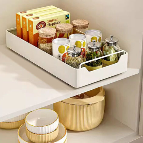 Tiroir Coulissant Cuisine,Organisateurs D'armoire Coulissants,Panier de tiroir,Organisateur Placard Cuisine,Aucun PerçAge ni Clouage Requis,20437CM,Blanc