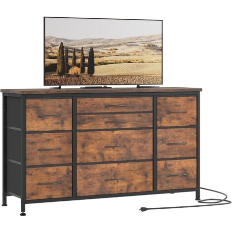 Commode de rangement,Commode Chambre,avec Prises,avec 10 Grands Tiroirs Commode Rangement, Chiffonnier pour Salon, Couloir, Chambre, brun rustique