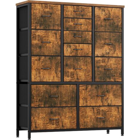 Commode de rangement en tissu, AVEC 15 TIROIRS cadre en acier robuste, dessus en bois, poignée facile à tirer (brun rustique),14595CM (1/5)