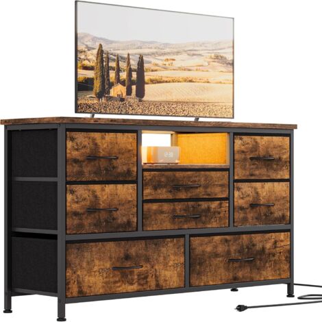 Commode de rangement,Commode Chambre,avec Prises,LED,avec 8 Grands Tiroirs Commode Rangement, Chiffonnier pour Salon, Couloir, Chambre, brun rustique (1/5)
