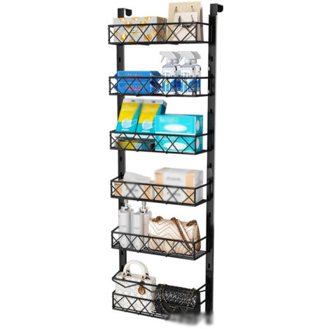 Etagere Rangement à 6 Niveaux pour Porte de Cuisine,Étagère à épices, Rangement et Organisation de Cuisine, Garde Manger en Métal à Suspendre-Noir,42x13x120cm