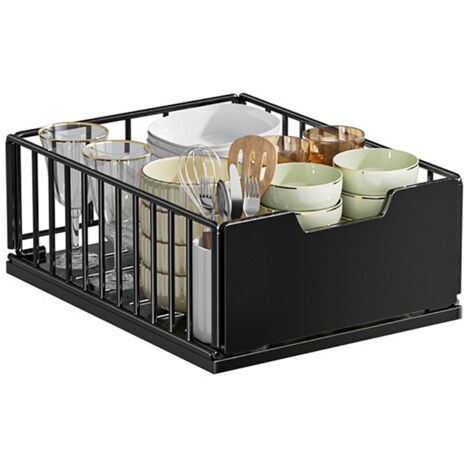 Panier de tiroir,Tiroir Coulissant Cuisine,Organiseurs de Tiroirs de Cuisine Tiroir Coulissant Placard de Cuisine Organiseurs Tiroirs (Noir, 1pièce 30Dx40Wx18H CM)