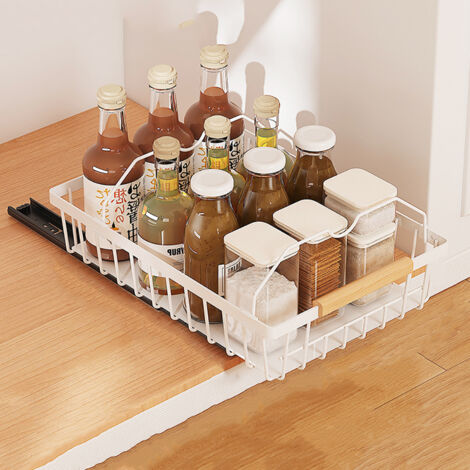 Panier de Rangement Coulissant, Tiroir Organisateur, Porte-épices, Panier Coulissant sous Evier, Etagère de Rangement pour Comptoir de Cuisine, Garde-Manger, Bureau,289.839.5cm,blanc (1/5)