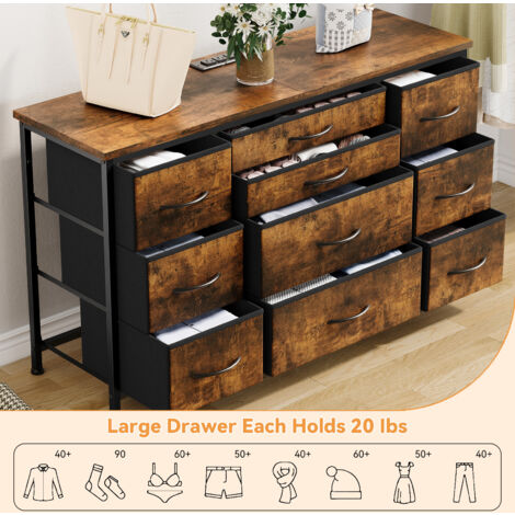 Commode En Tissu PURFINO Avec 9 Tiroirs – Meuble TV Pour écrans 43 à 65 Pouces, Prises Intégrées (2 AC + 2 USB), étiquettes Incluses - 5