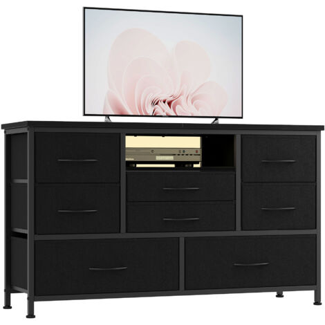 Commode à 8 Tiroirs Avec Lumière LED, Station de Charge, Commode Pour Chambre, Salon, Couloir Noir (1/5)