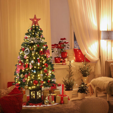 Sapin De Noël Artificiel 35 Cm Avec Lumières LED Intégrées – Neige, Pommes De Pin, Baies Rouges – Base En Toile De Jute