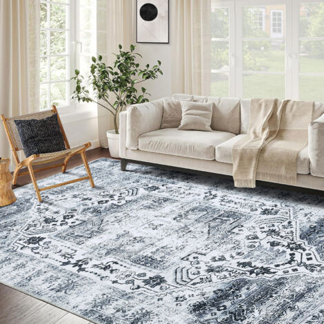 Tapis Rond Poils Courts Diamètre 100 Cm - Motif Abstrait - Antidérapant Et Lavable En Machine - Gris - Pour Salon Ou Chambre - 8
