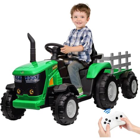 Lunsy – Voiture électrique tracteur enfants 12V – Remorque amovible – Double moteur 35W – Vitesse 3 modes – Lumières LED et klaxon (1/5)