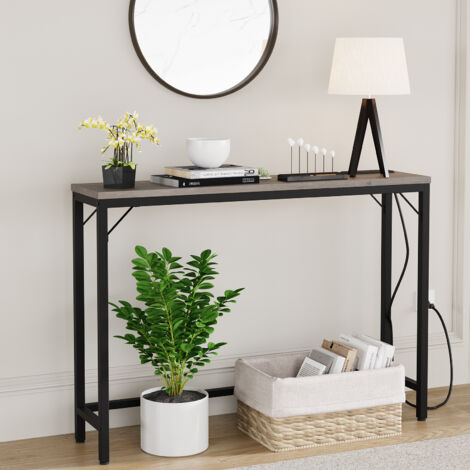 Lunsy – Table console industrielle avec 2 prises et 2 ports USB – Dimensions 100 x 23 x 80 cm – Panneau MDF et métal – Charge jusqu'à 50 kg