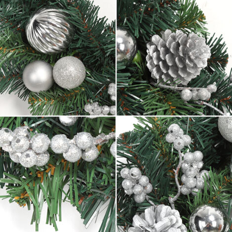 Couronne De Noël Lumineuse 24 Pouces - Blanc Argenté - Pour Porte Ou Mur