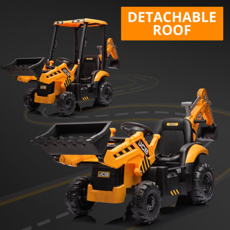 Tractopelle électrique JCB 12V pour enfants 2–6 ans - jaune, télécommande et chargeur - Jeux - Jouets