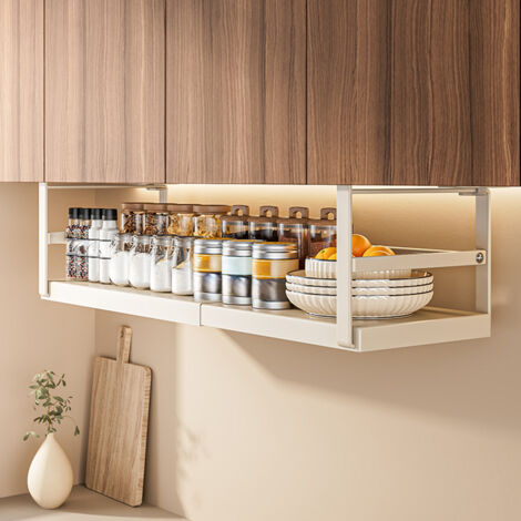Extensible sous l’étagère d’armoire, suspendue sous l’organisateur de panier de stockage d’étagère, métal sous l’étagère de stockage de bureau pour l’armoire de cuisine (1/5)