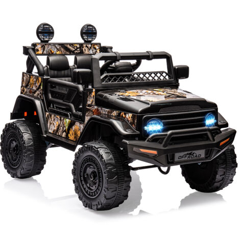 Voiture électrique pour Enfant JEEP 12V,télécommande, lumières et sons,Bluetooth,3 Vitesses (NOIR)