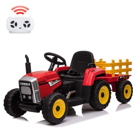 Lunsy – Tracteur électrique pour enfants 12V – Remorque amovible – Vitesse 3-8 km/h – Télécommande 2,4G – Phares LED et musique intégrée - 3-8km
