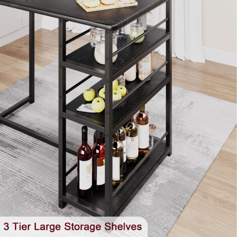 Table De Bar Industrielle Avec 2 Tabourets - 120x40cm, Rangement Vin Et Verres, Style Vintage