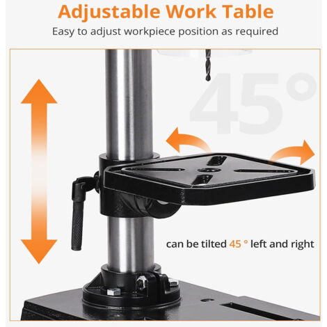 Lunsy – Perceuse à colonne 13mm – Vitesse variable – Angle de perçage 0° à 45° – Pour bois dur, métal et plastique – Structure stable
