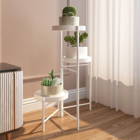 3 niveaux Porte plante interieur étagère plante, Etagere porte plante exterieur métal tabouret plante, Supports de pots de fleurs pour Maison Balcon Jardin Intérieur - Blanc