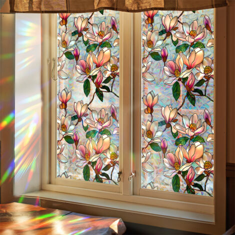 Film de Fenêtre Décoratif Statique, Autocollant De Décalcomanies de Vitrail De Protection Solaire, Non Adhésif, Fenêtre Vive S'Accroche Pour Fenêtre de Maison De Cuisine De Salon, 43 x 200 cm (1/5)