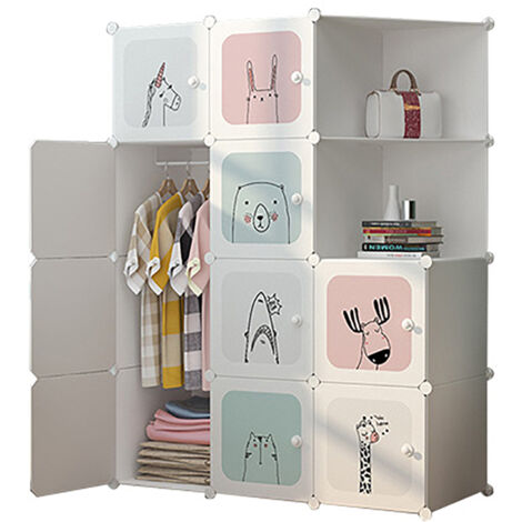 Armoire Penderie Étagère de Rangement en Plastique Meuble de Rangement Portable,Armoire de Chambre 12 Cubes,111x47x147cm,BLANC (1/5)