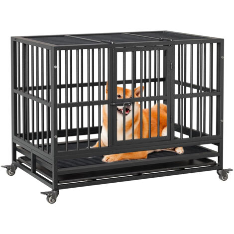 Caisse pour Chien indestructible Robuste de 37 pouces, plaque de base renforcée pour les Grands Chiens, Chenil XL pour Chiens à Forte Anxiété, Capacité de charge maximale de 200 lb, Double porte avec 