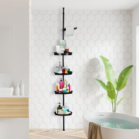 Étagère d’Angle de Douche à 4 Niveaux, Rangement Salle de Bain Télescopique, Hauteur Réglable , pour Gel Douche, Shampoing, Savon, Organisateur avec Ventouses, Étagère Angle, Noir