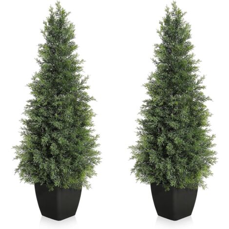 Lunsy – Lot de 2 plantes artificielles cèdre 90 cm – Protection UV – Pots en ciment pour stabilité – Décoration intérieure et extérieure (1/5)