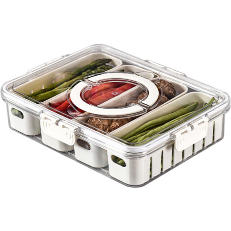 Organisateur De Réfrigérateur Avec Couvercles, Caisse À Aliments Avec 4 Compartiments, Récipients Amovibles Pour ANIMAUX De COMPAGNIE, Aliments et Stockage Pour Fruits, Mouchoirs En Papier Pour Réfrig (1/5)