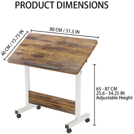 en.casa]® Bureau D'ordinateur Roulant Table Informatique avec Support Clavier Coulissant avec 4