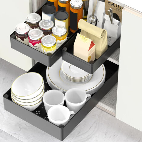 Lunsy – Organisateur de tiroir coulissant en plastique noir – Dimensions 27x40x7cm – Optimise l'espace de rangement – Accès facile aux ustensiles