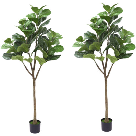 2 PièCes Figuier artificiel 180cm, Figuier artificiel avec pot de fleurs noir, Plante de sol en pot, Figuier artificiel pour la maison, le bureau, le salon, décoration, Vert (1/5)