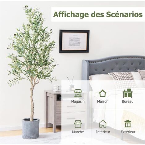 Olivier Artificiel YOLEO 180cm | Plante Déco Intérieur/Extérieur | Pot Noir | Réaliste