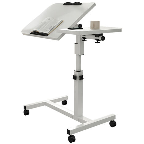Table de Lit a Roulette, Bureau Debout Réglable en Hauteur 6095cm, Table de Lit pour Ordinateur Portable, Table D'appoint en Forme C, Pliable 90°,Pivote 360°,Super Robuste et Stable,Blanc (1/5)