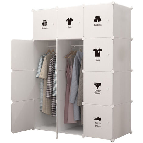Armoire Portable, Rangement 10 Cubes, Armoire De Chambre à coucher 111x47x147 cm Avec Portes, Étagères d'Organisateur De Jouets De BRICOLAGE, Placard De Commode à Vêtements, Armoire Modulaire Peu Enco (1/5)