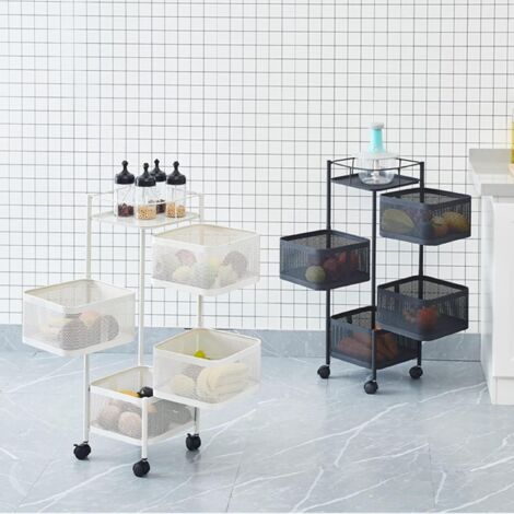 Étagère Rotative 5 Niveaux Avec Roulettes - Pour Fruits, Légumes, Rangement Cuisine - 90 Cm