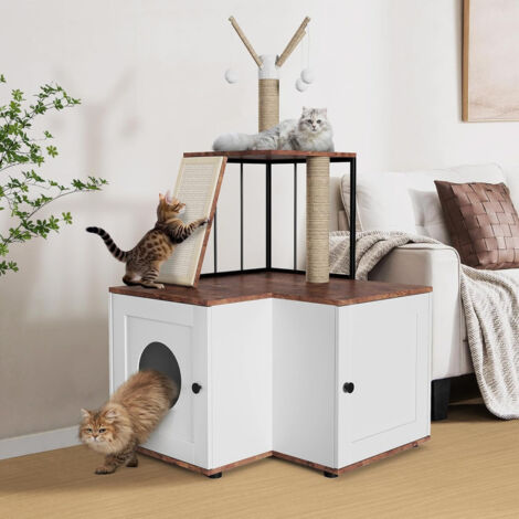 Arbre à Chat Moderne avec Cache-litière, Tour de Jeu, Griffoir avec Maison de Toilette, 124cm