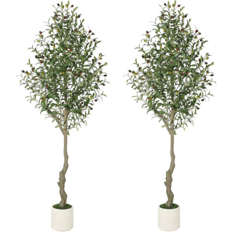 Lunsy – Plante verte artificielle olivier 180 cm – En pot blanc – Résistante aux UV – Décoration moderne pour intérieur et extérieur (1/5)