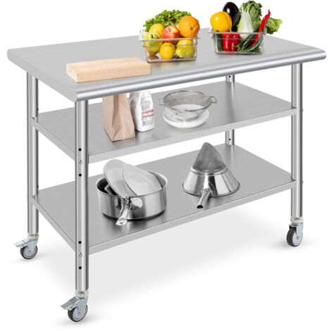 Table de Travail Cuisine à Roulettes avec 2 Étagères- 91x46x86cm ...