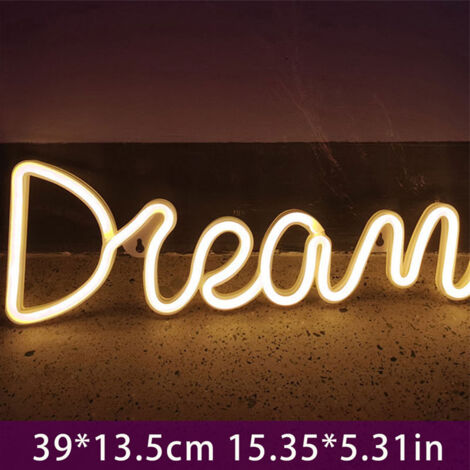 Lumière Blanche Chaude Dream Enseigne Néon, 39 x 13.5 cm LED Dream Enseignes Lumineuses Lampe à Lettre Veilleuse Néon Alimentée par USB Décoration Lumineuse pour Chambre à Coucher, Maison, Bar, Fête (1/5)